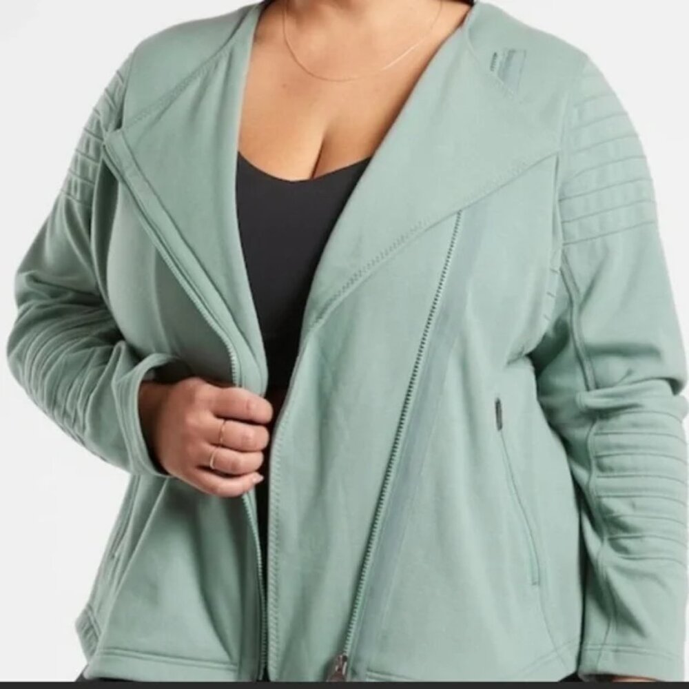 Athleta Soft Moto Jacket in Gray Green‎ 3X